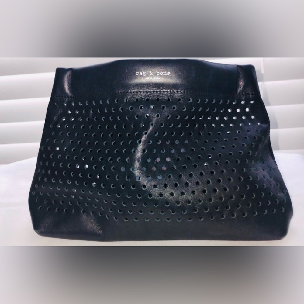 rag & bone Black Perforated Leather Camden  Clutch